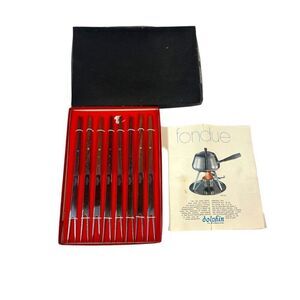 Vintage Woodcrest Fondue Fork Set Stainless Steel Japan Vintage Dolphin In Box